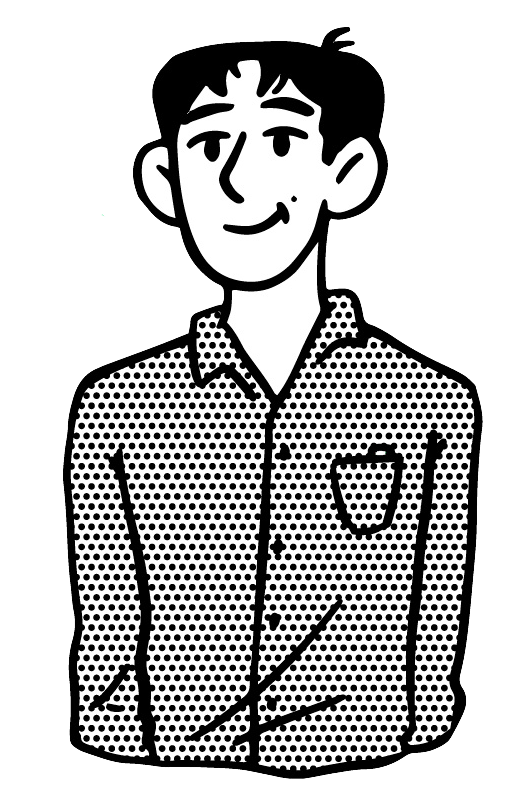 Ilustración en blanco y negro de una persona con una camisa de puntos.